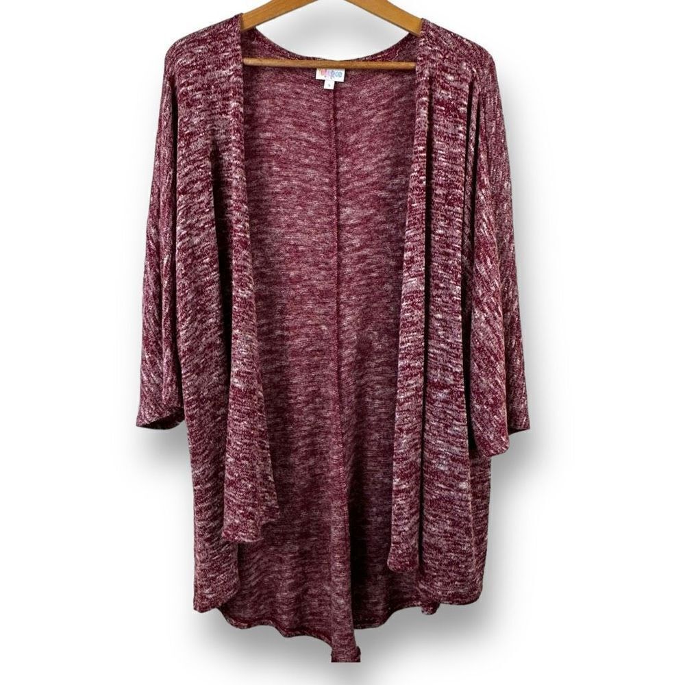 Lularoe Women's Size S High Low Open Front Cardigan Sweater Heathered Red Maroon